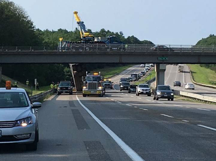 Traffic Snarled on Turnpike After Dump Truck Hits Overpass in York