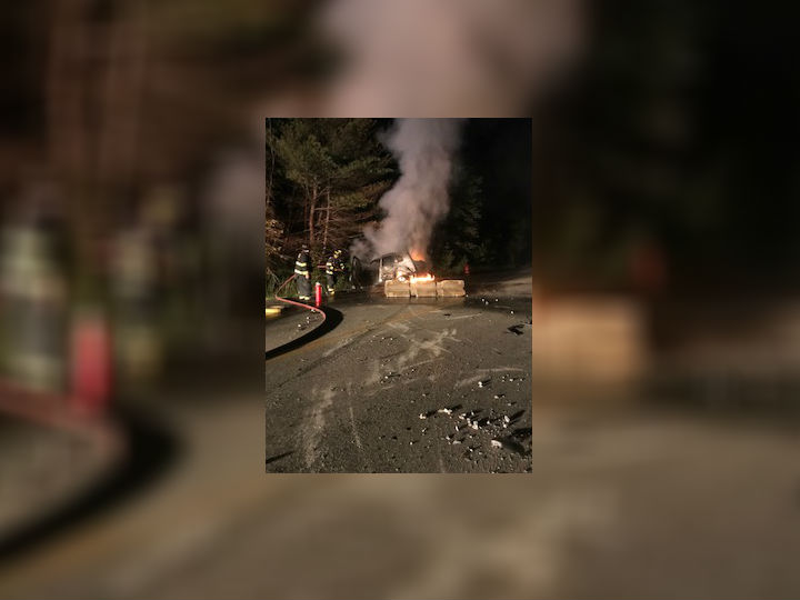 Car Crashes Through Detour Barrier, Catches Fire in Standish