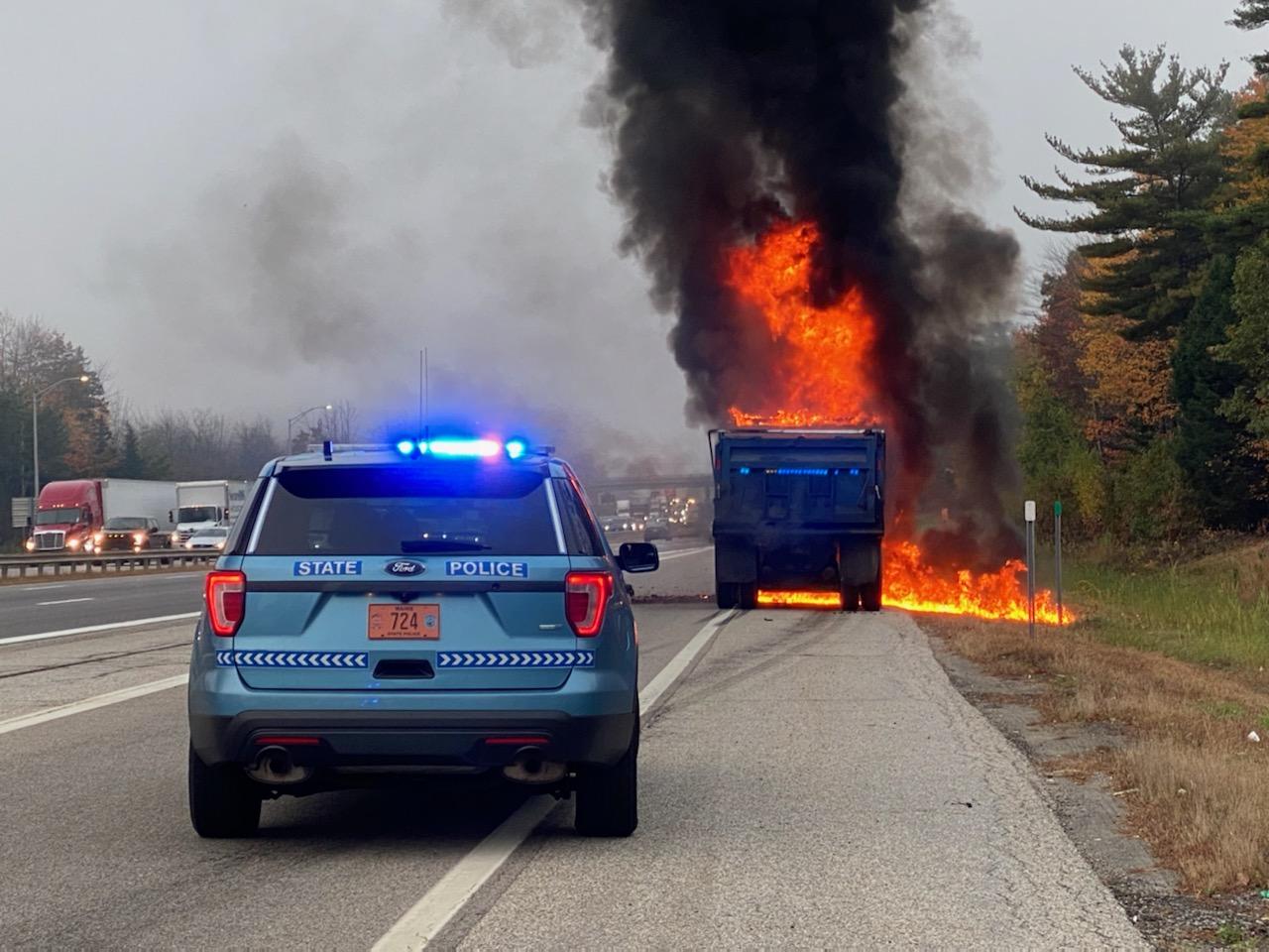 No one injured after dump truck goes up in flames on I-95