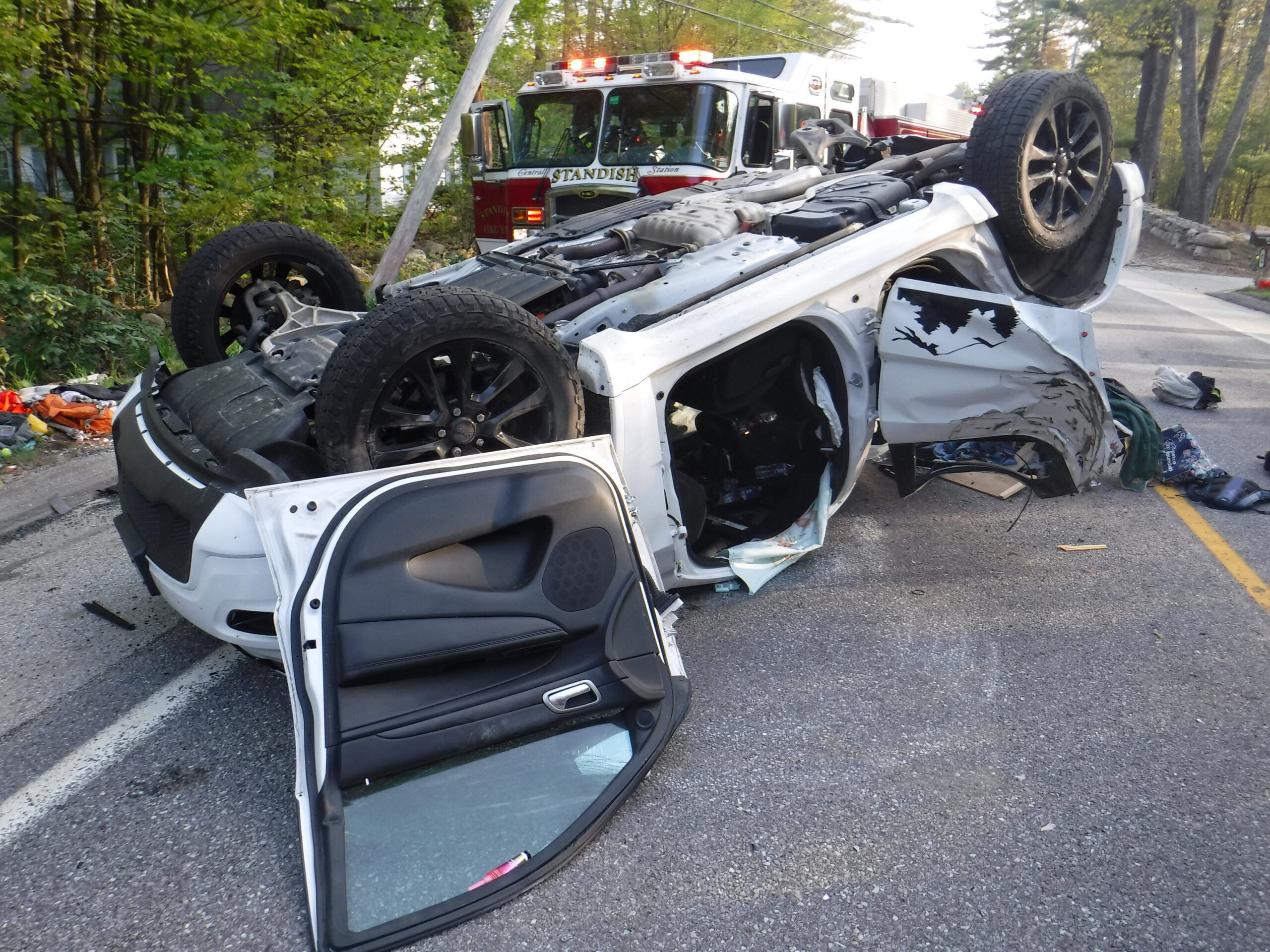 Standish crash leaves wires down, driver trapped