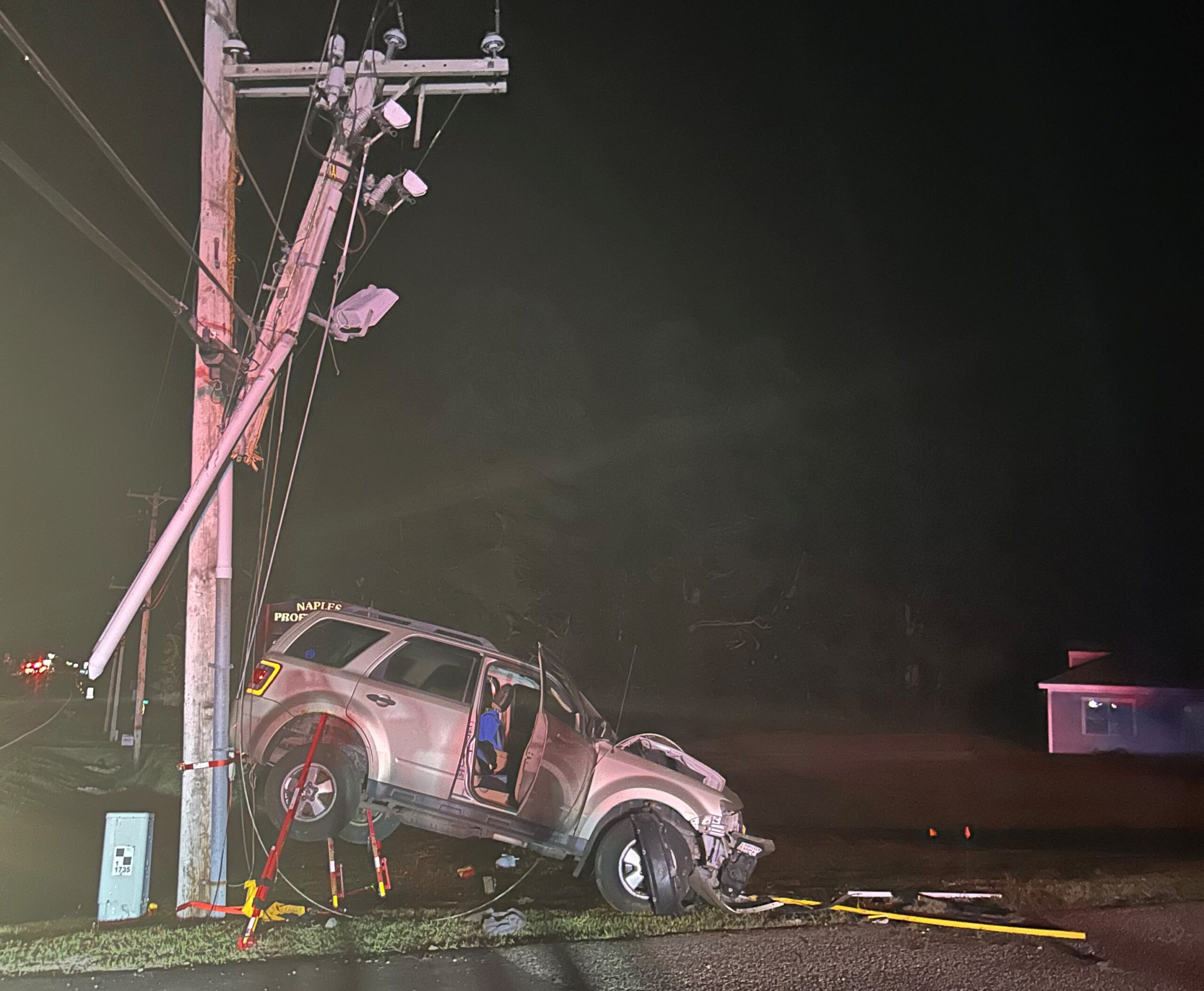 Route 302 in Naples closes for hours after car collides with utility pole