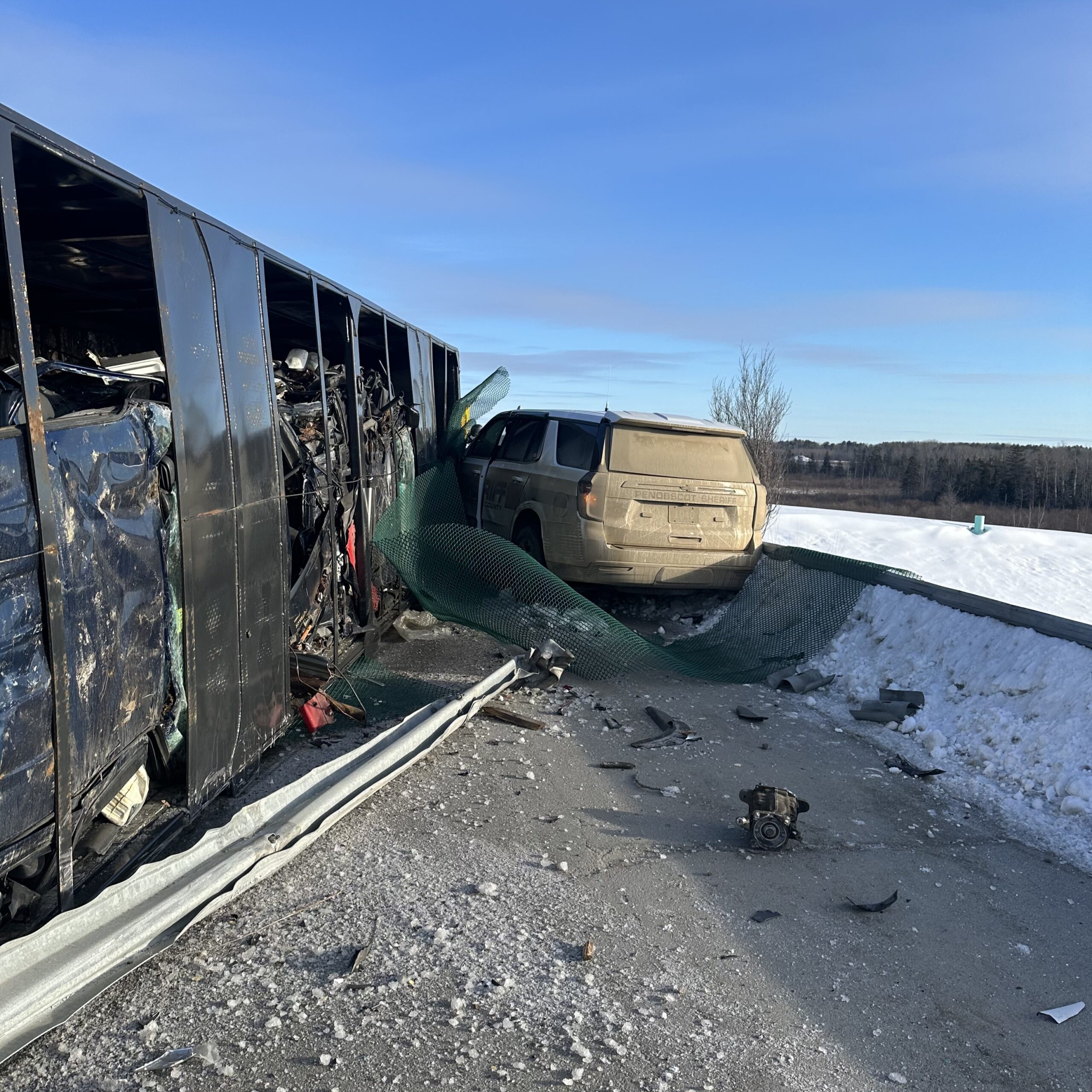 Driver, sheriff’s deputy injured after tractor-trailer rolls over in Penobscot County