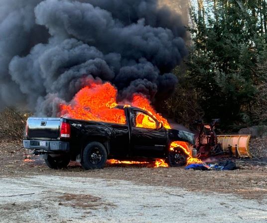 Pickup Truck Destroyed by Fire in Durham