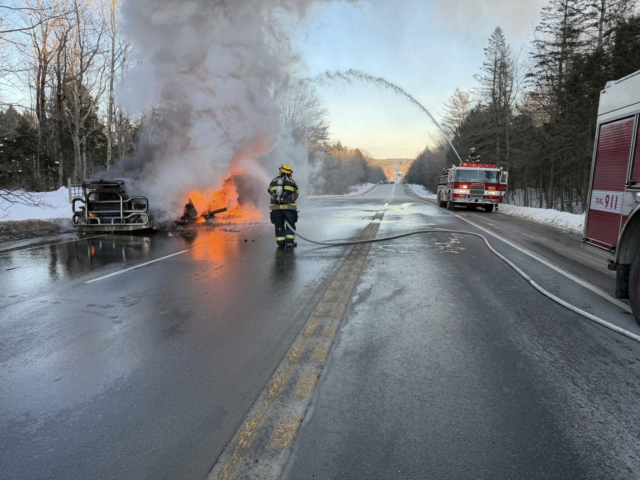 Tractor Trailer Fire in Waldoboro Causes Traffic to Halt. Tractor Trailer Fire in Waldoboro Causes Traffic to Halt.