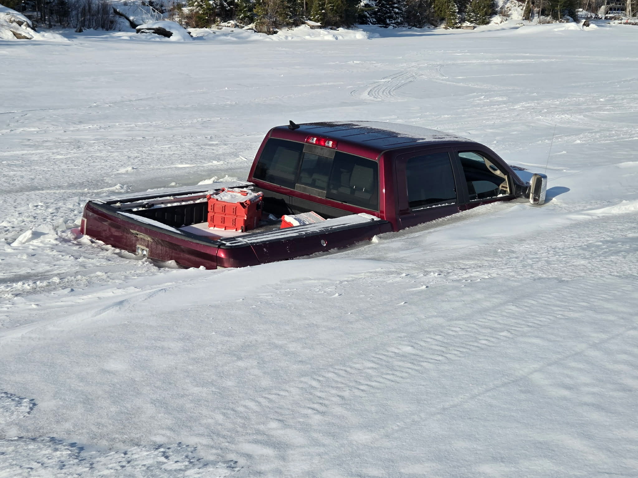 Pickup Truck Goes Through Ice at Moosehead Lake