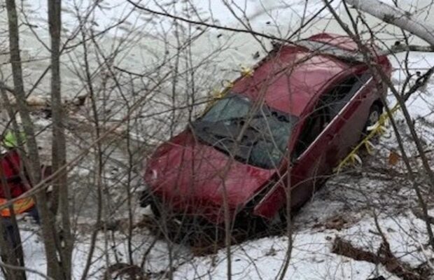 A Cars Drives Off the Road, Goes into the Sabattus River in Lisbon
