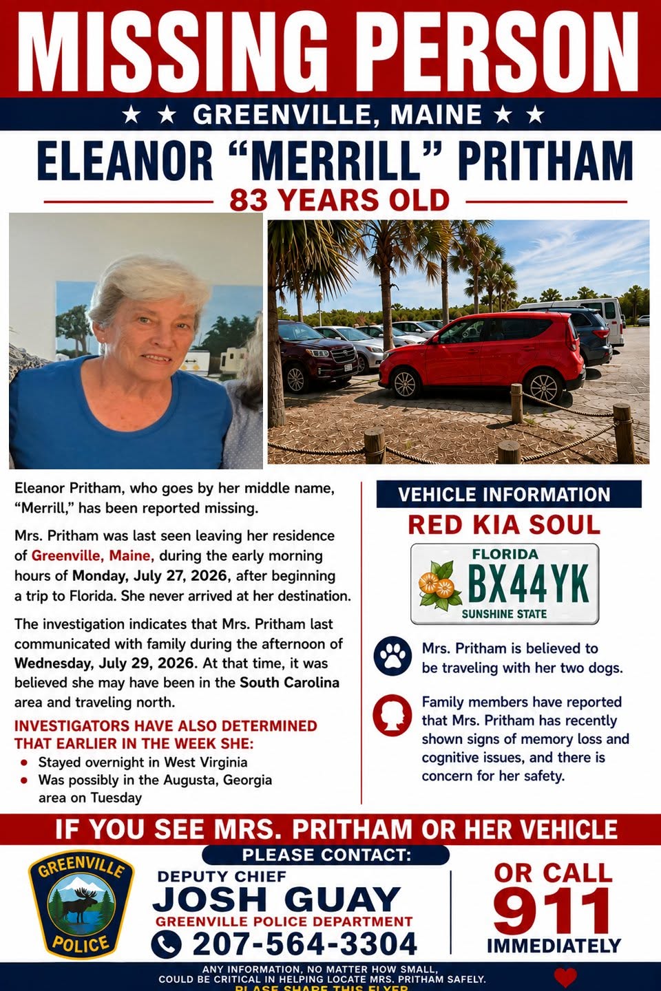 Greenville Police Are Asking for the Public’s Help in Finding a Missing 83-year-old Woman. Greenville Police Are Asking for the Public’s Help in Finding a Missing 83-year-old Woman.